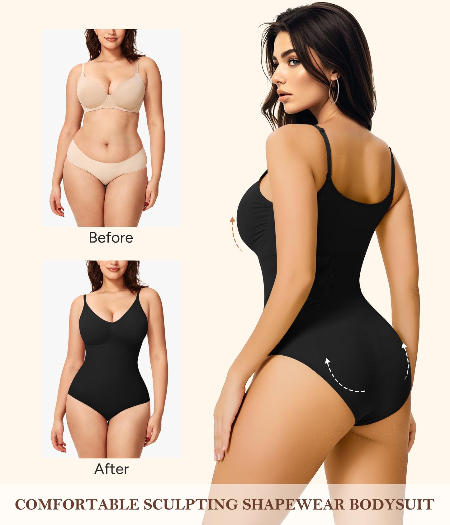 Seamless Shapewear Bodysuit with Adjustable Straps – Tummy Control & Natural Lift