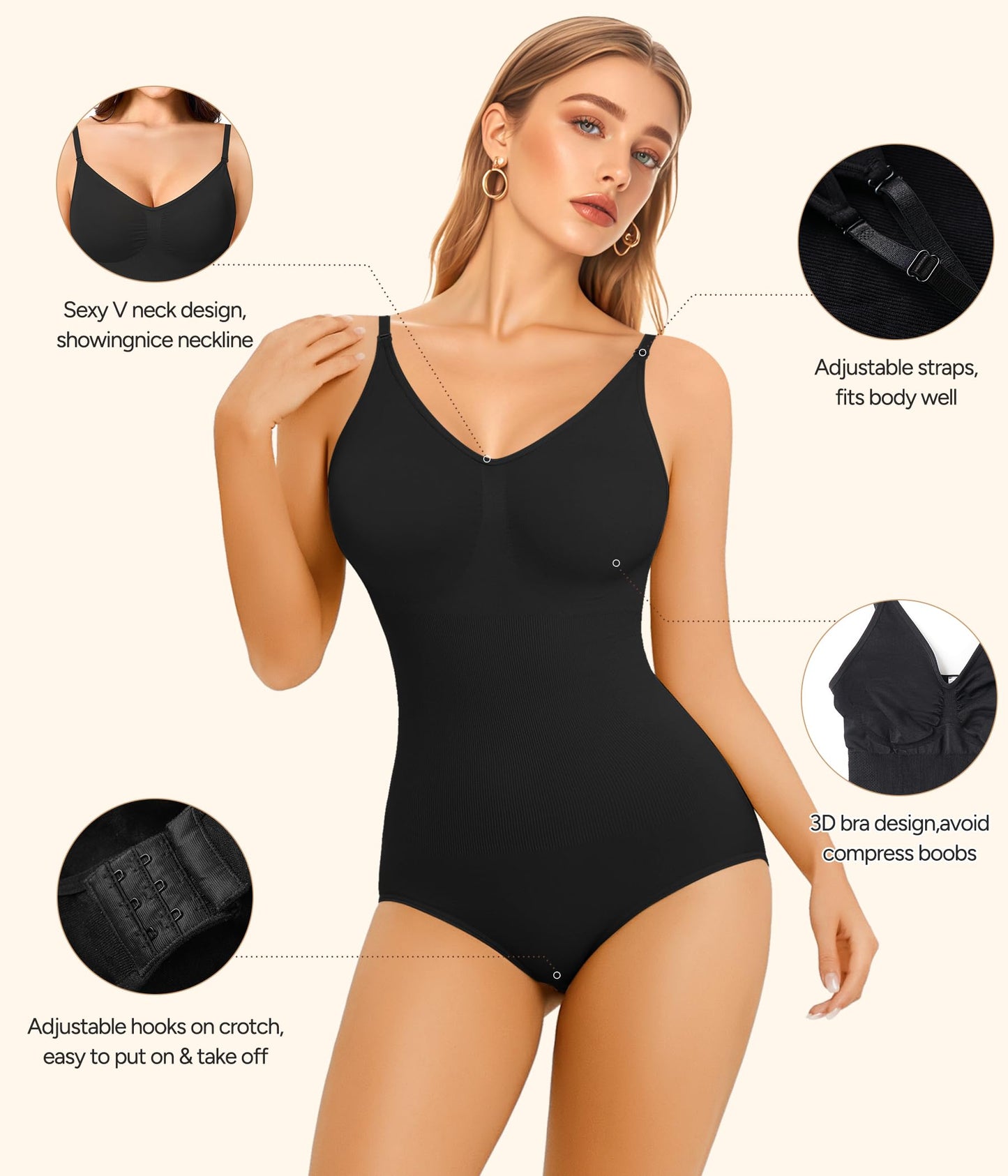 Seamless Shapewear Bodysuit with Adjustable Straps – Tummy Control & Natural Lift